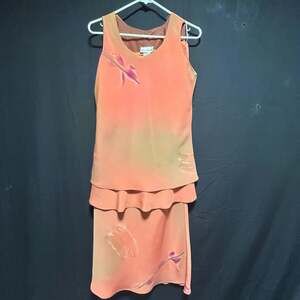 VTG Cottagecore Fairycore Peach Ombre Floral Sleeveless Tiered Top & Maxi Skirt